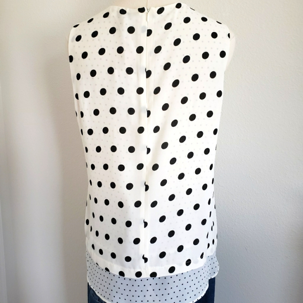 ROSE + OLIVE Sleeveless Black & Cream Polka Dot Layered Blouse—NWT—M - Picture 6 of 12